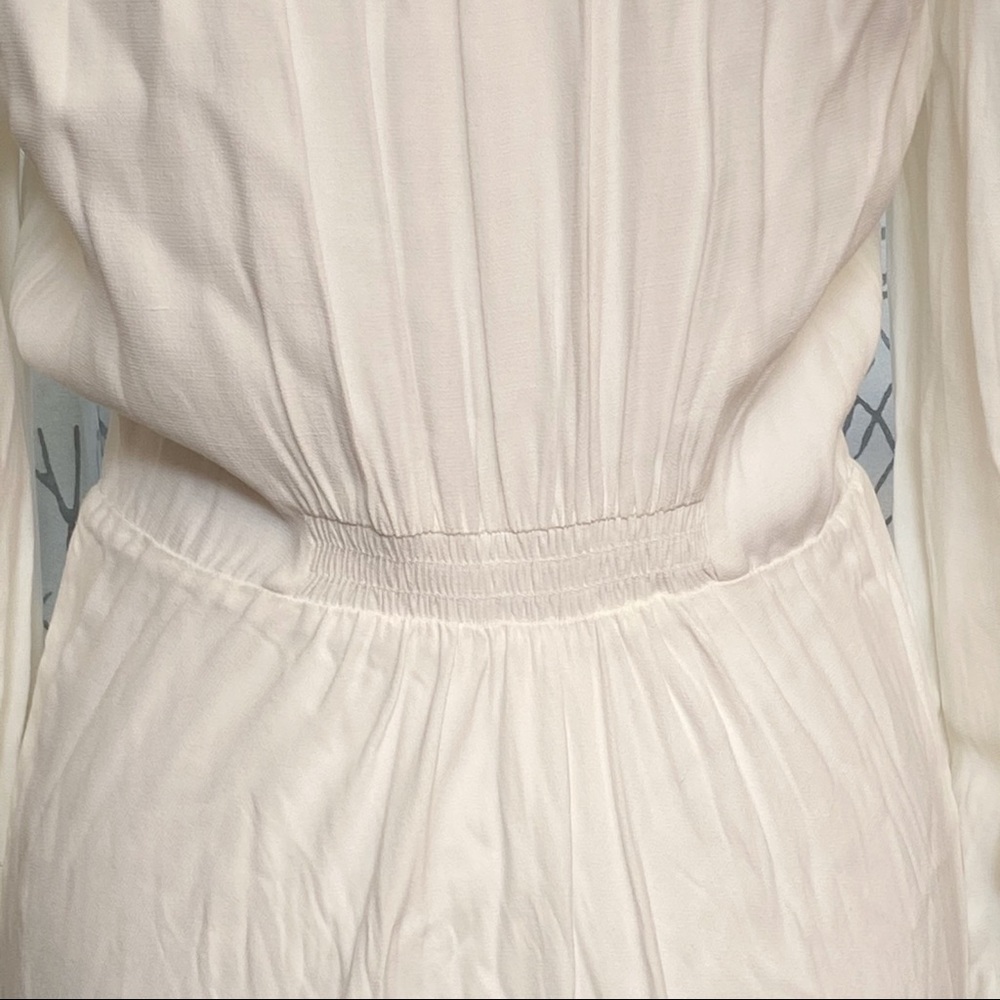 BA&SH Nida white collared long sleeve elastic waist hugging button up midi dress - Picture 13 of 16